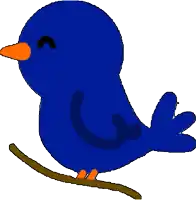 a blue bird is sitting on a branch with an orange beak