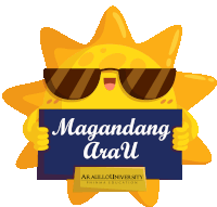 a sun holding a sign that says magandang arau