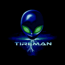 a tireman logo with a blue alien head