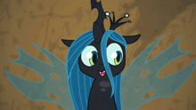 a cartoon drawing of a pony with blue hair