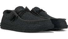 a pair of black shoes with a black sole on a white background .