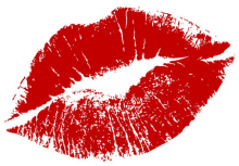 a close up of a red lip print on a white surface