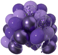 a bunch of purple balloons with confetti inside of them