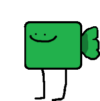 a green square with a smile on its face and a thumbs up .