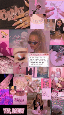 a collage of pink images with the words yes daddy on the bottom