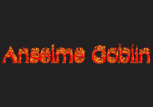 the word goblin is written in red fire on a black background