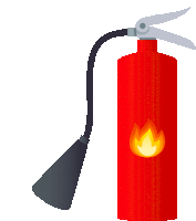 a red fire extinguisher with a fire coming out of it on a white background