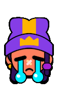 a cartoon character with a purple hat and a yellow crown is crying