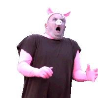 a man wearing a pig mask and gloves is screaming