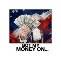 a man holding a stack of money with the words got my money on