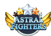 a logo for a game called astral fighters with wings and stars