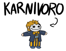 a drawing of a clown with the name karnivoro written above him