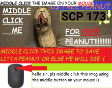 a poster that says middle click the image on your mouse middle click me for free peanut