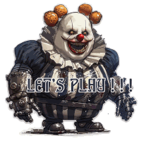 a drawing of a clown with the words let 's play below it