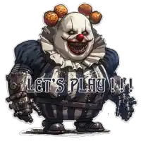 a drawing of a clown with the words let 's play below it