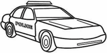 a black and white drawing of a police car with a light on top of it .