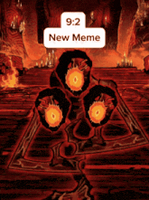 a picture of a pyramid in the middle of a fire with a new meme written on the bottom