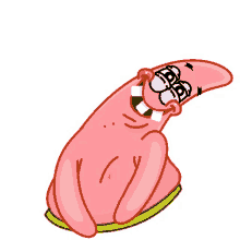 patrick star from spongebob squarepants is laughing with his eyes closed