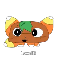 a drawing of a candy corn cat with the words love it underneath it
