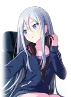 a girl with long white hair wearing headphones