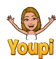 a cartoon of a woman with her arms in the air and the word youpi