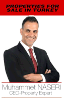 a man in a suit and tie stands with his arms crossed and the words properties for sale in turkey behind him