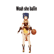 a cartoon character with a basketball and the words woah she ballin above her