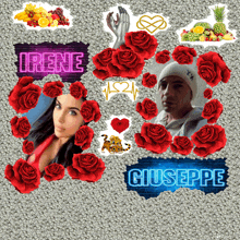 a man and a woman are surrounded by red roses and the name giuseppe is visible