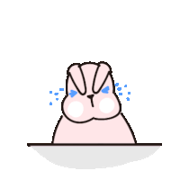 a cartoon rabbit with tears running down its face is crying .