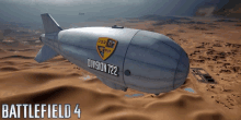 a battlefield 4 poster shows a zeppelin flying over a desert