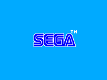 the sega logo is displayed on a bright blue background
