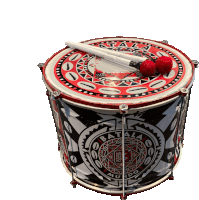 a black and red drum with the words batala mundo on it