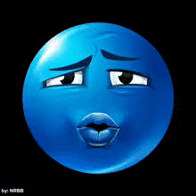 a blue smiley face with a sad look on his face