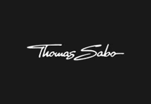 a black background with a white thomas sabo logo on it