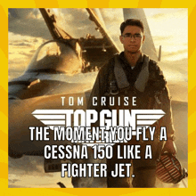 a poster for the movie top gun with a man in front of a plane