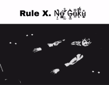 a black and white photo with the words rule x. no goku