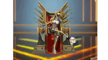 a statue of a robot sitting on top of a throne in a video game .