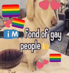 a picture of a dog with the words i m fond of gay people above it