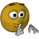 a yellow smiley face with big eyes is holding his finger to his lips .