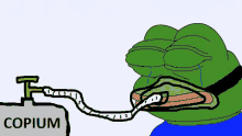 a cartoon of a frog with a hose coming out of its mouth that says copium