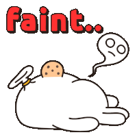 a cartoon drawing of a cat with a cookie in its mouth and the word faint written above it