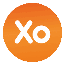 an orange circle with the word xo in white letters