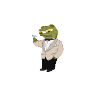 a cartoon frog is wearing a tuxedo and holding a glass of wine