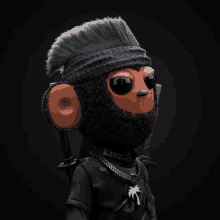 a monkey wearing a mask and sunglasses has a palm tree on his chest