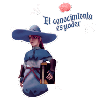 a sticker of a woman holding a book with the words el conocimiento es poder below her