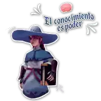 a sticker of a woman holding a book with the words el conocimiento es poder below her