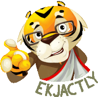 a cartoon of a tiger with glasses and the words ekjactly