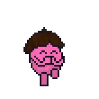 a pixel art drawing of a donut with a mustache and glasses .