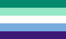 a green , white , blue , and purple flag with a white stripe in the middle .