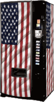 a vending machine has an american flag on the side